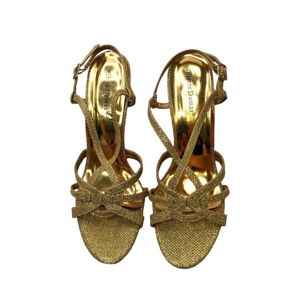 Pierre Dumas Heels Women Size 8.5 Gold Glitter Slingback High Heel Dress Sandals